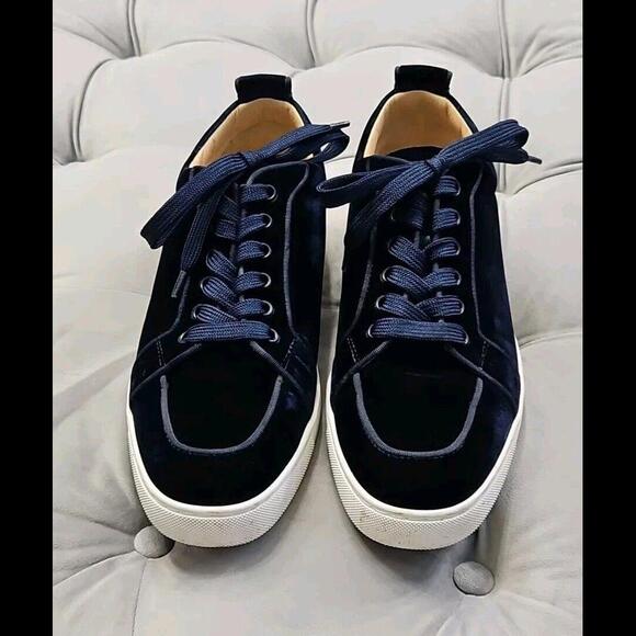 Christian Louboutin Navy Blue Velvet Lace Up Sneaker Flats Mens Shoes 42 9 - Picture 10 of 15